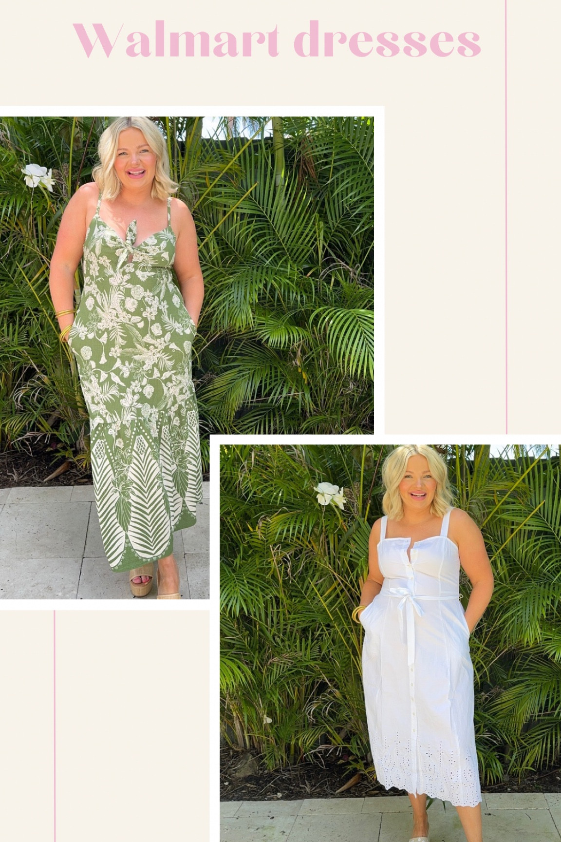 Walmart spring dresses- wearing a M in both! 

#LTKfindsunder50 #LTKfindsunder100 #LTKsalealert