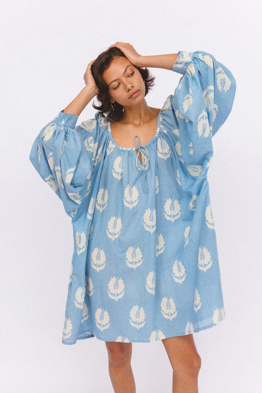 Ria Mini Dress ~ Sky | Daughters of India