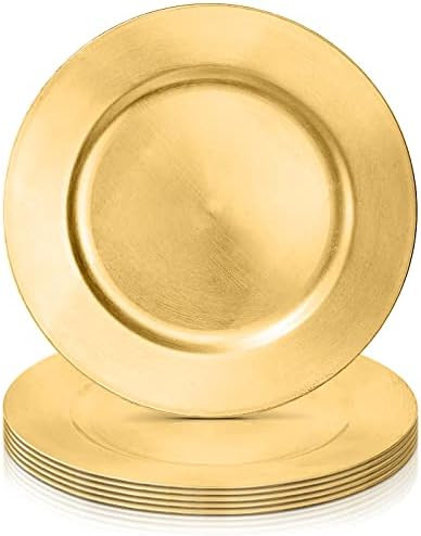 ZEAYEA 6 Pack Gold Charger Plates, 13 Inch Metallic Foil Charger plates, Plastic Round Dinner Charge | Amazon (US)