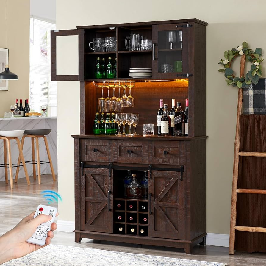 Amerlife Coffee Bar Cabinet with Sliding Barn Door, 72'' Farmhouse Kitchen Sideboard, Buffet Stor... | Amazon (US)