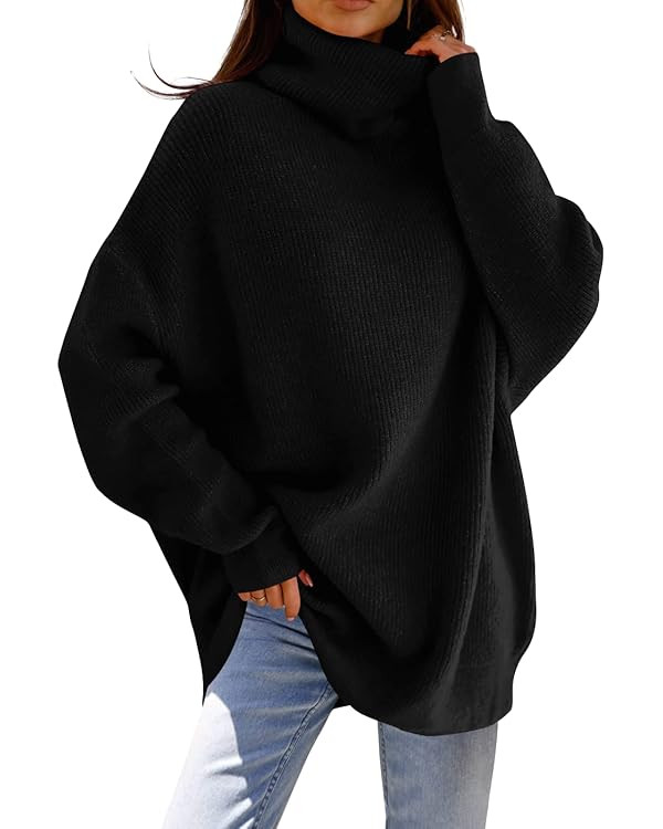 imesrun Womens Turtleneck Oversized Sweater Batwing Chunky Pullover Sweater Casual Fall Loose Kni... | Amazon (US)