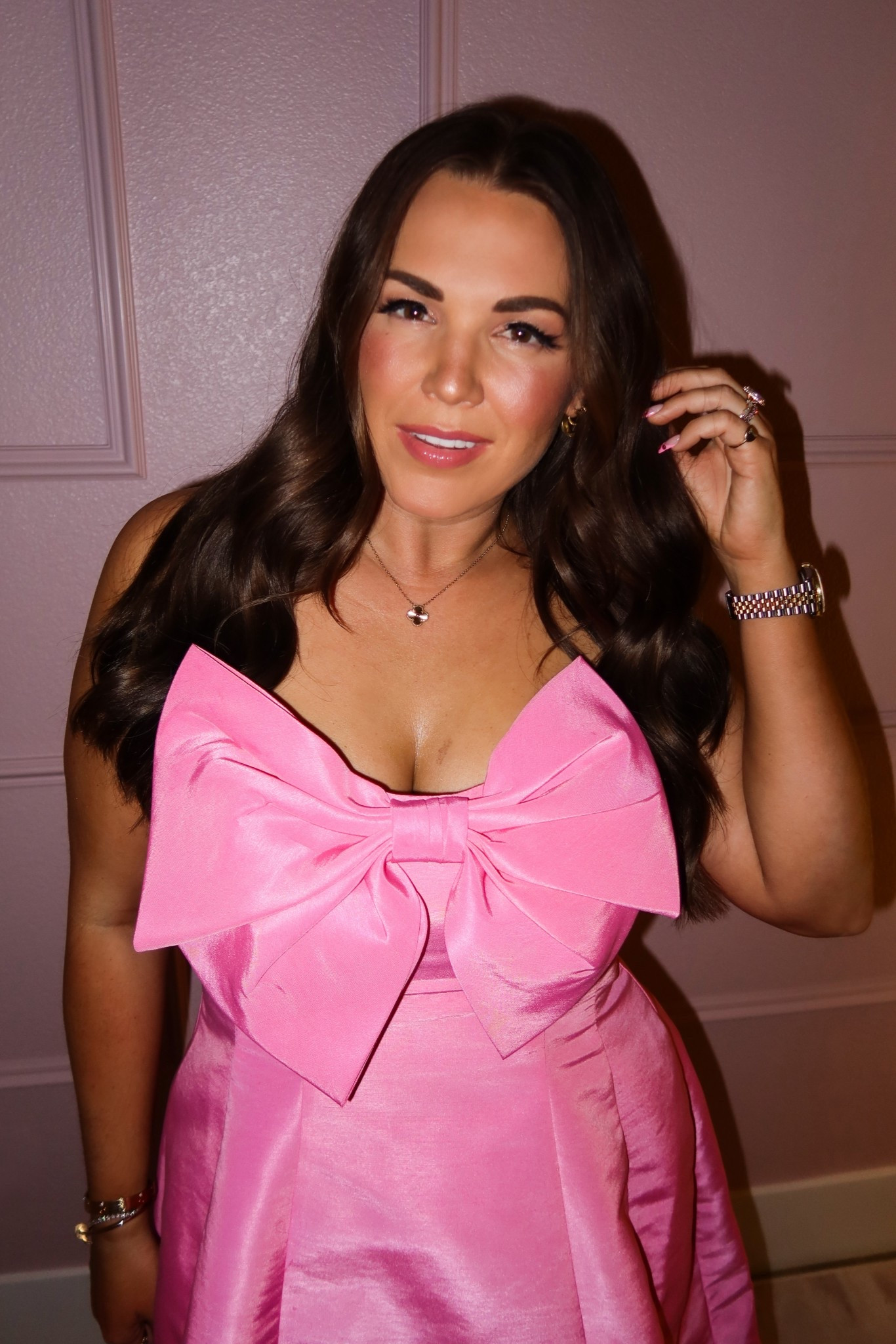 curvy midsize pink bow birthday dress outfit! wearing size 12 in dress 🎀💕🩷 

#LTKMidsize #LTKHoliday #LTKSeasonal