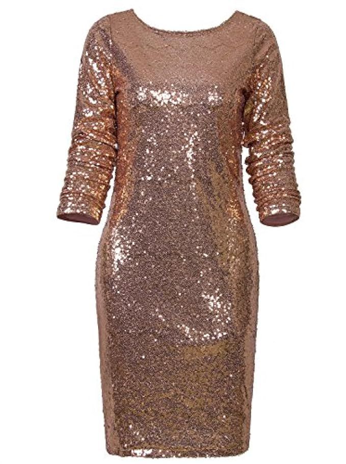 Vijiv Women's Sparkle Glitzy Glam Sequin Long Sleeve Flapper Party Club Dress | Amazon (US)