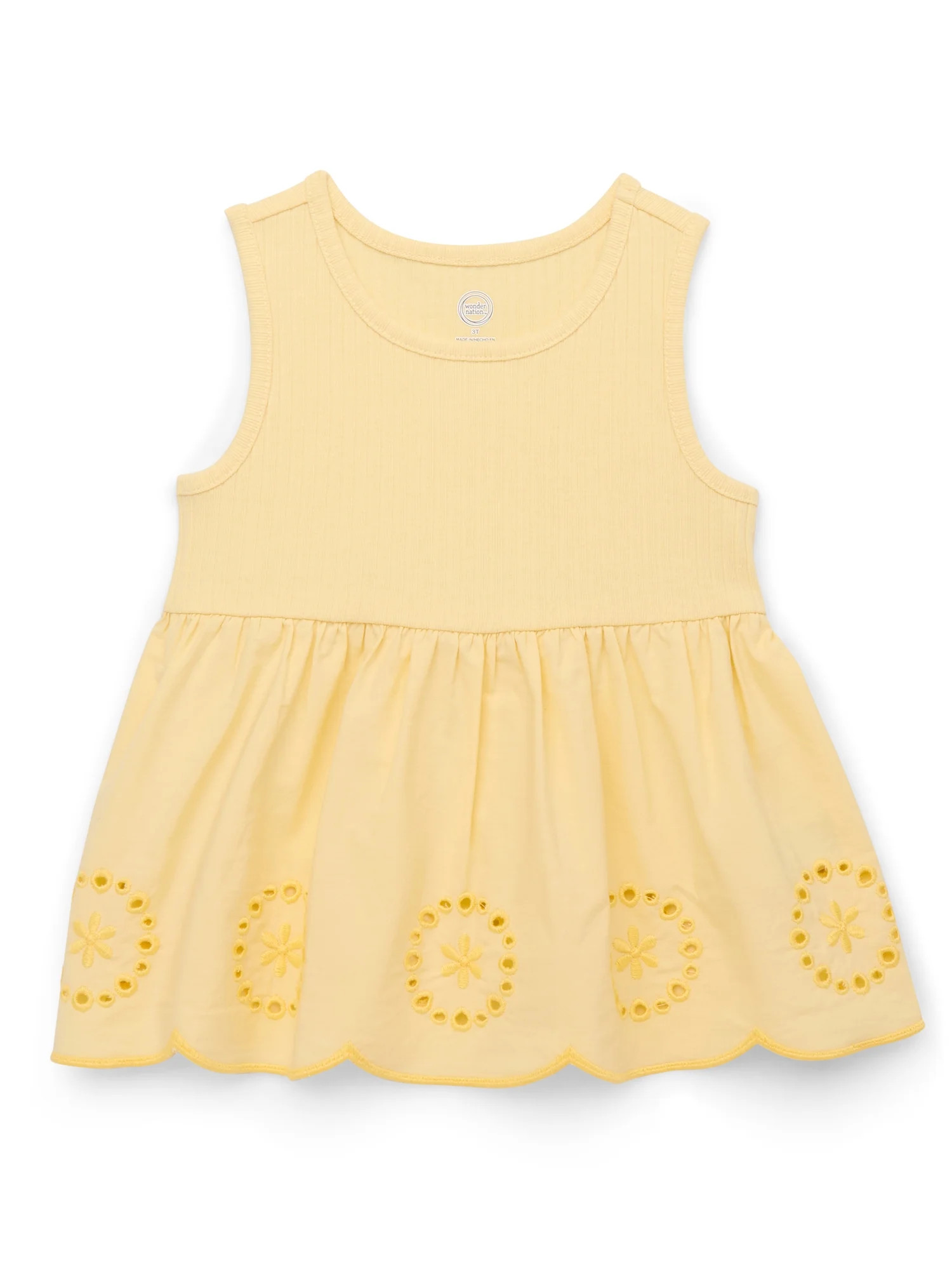 Wonder Nation Toddler Girls Cotton Eyelet Peplum Tank Top, Sizes 12M-5T | Walmart (US)