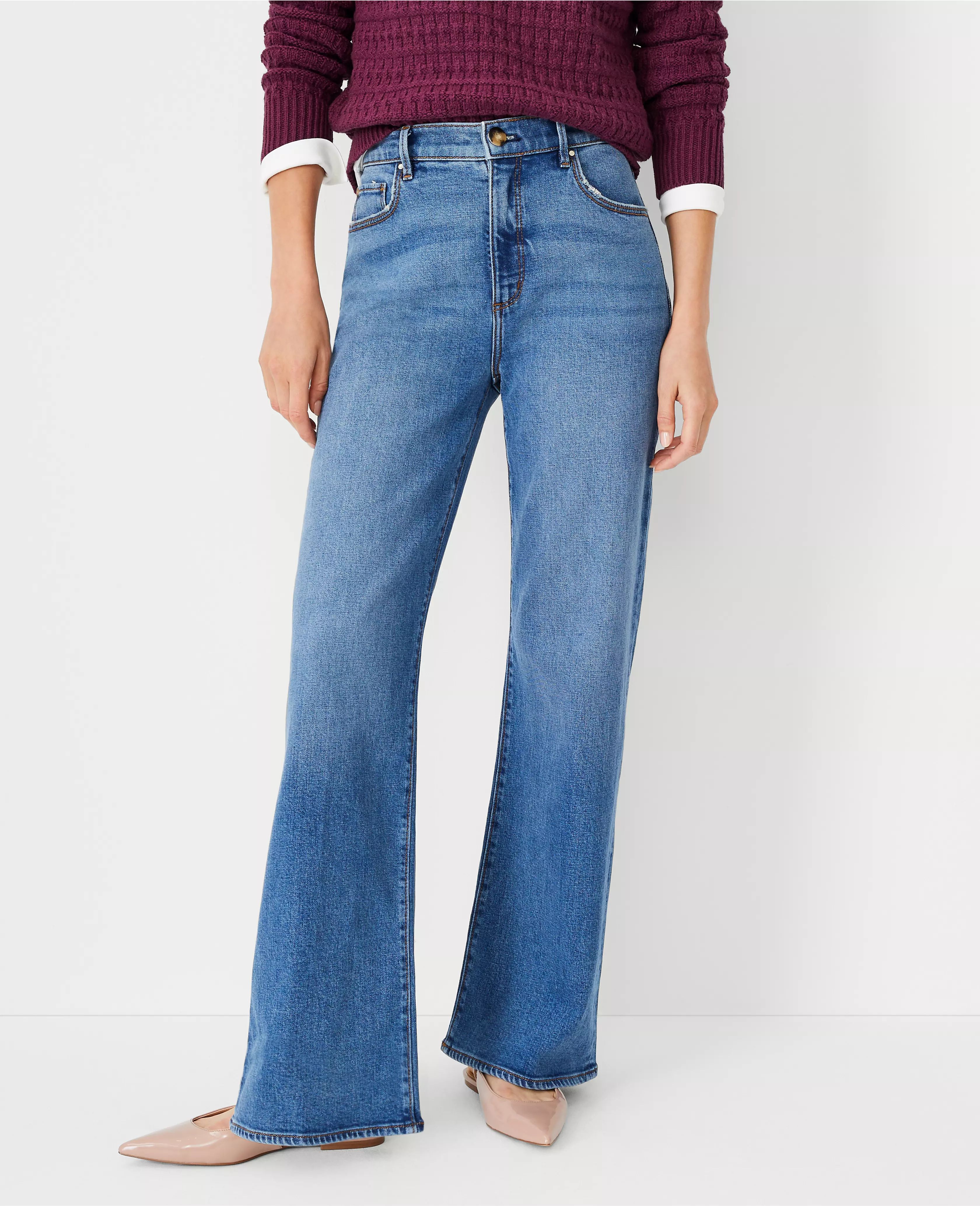Sculpting Pocket High Rise Wide Leg Jeans in Classic Mid Wash | Ann Taylor (US)