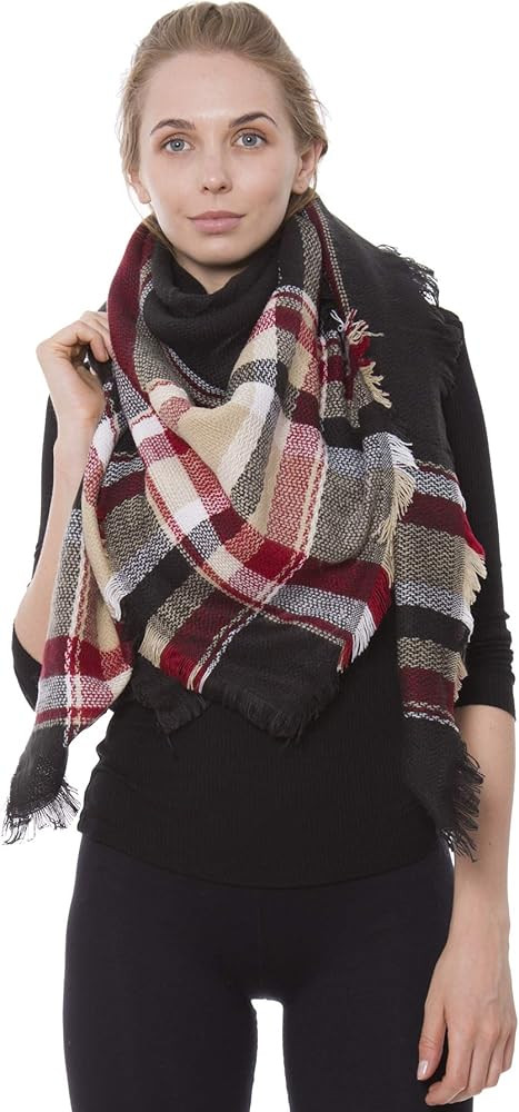 BYOS Womens Chunky Plaid Tartan Checked Soft Brushed Scarf Wrap Tassel Trims | Amazon (US)
