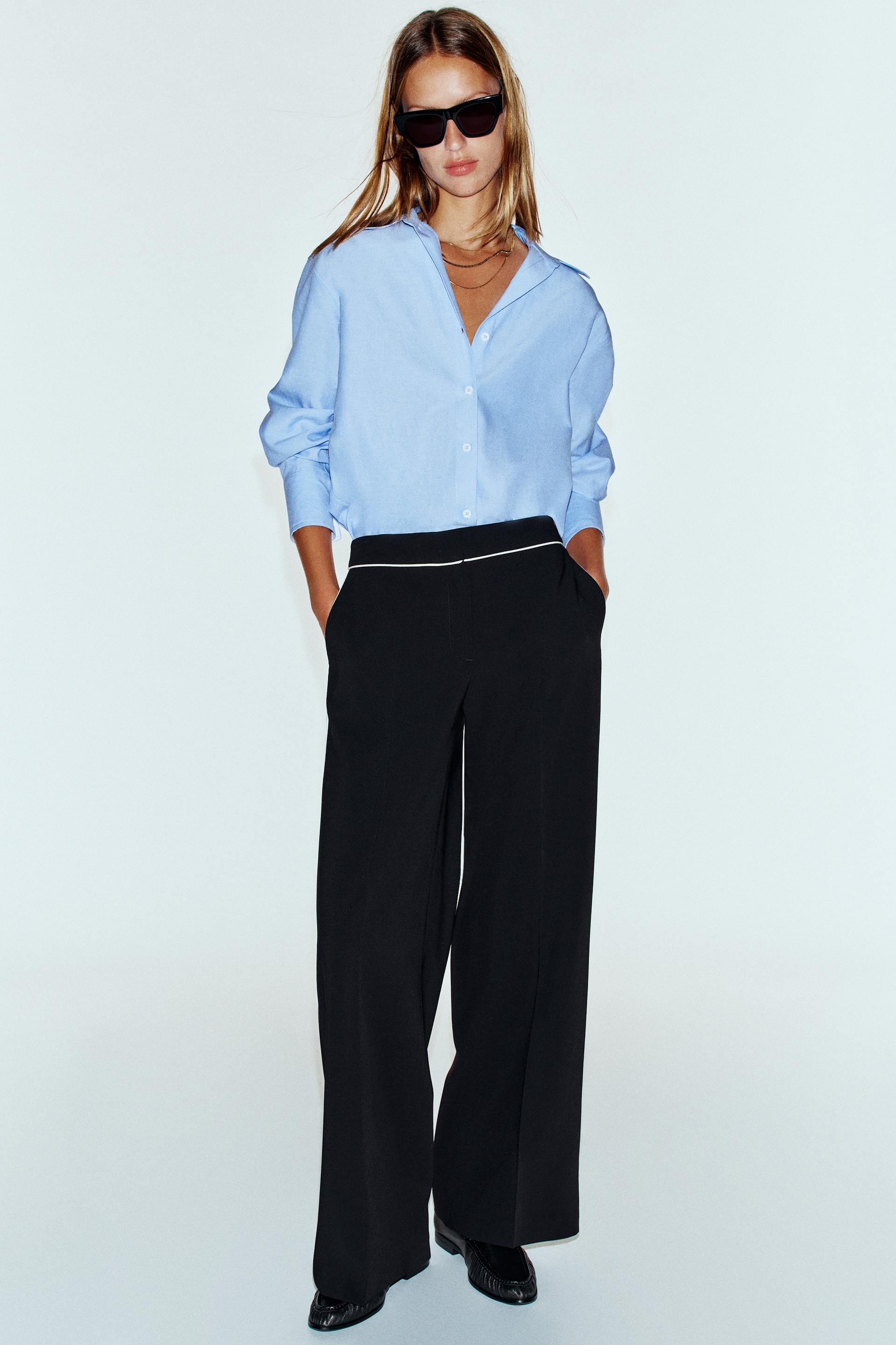 Zara - Contrast Piping Pants - Black - L - Woman | Zara US