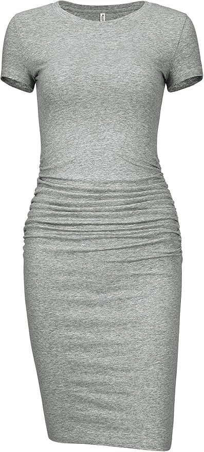 Bodycon Tshirt Fitted Ruched Dress - Missufeintl Women's Short Sleeve Midi Casual Sundress (Heath... | Amazon (US)