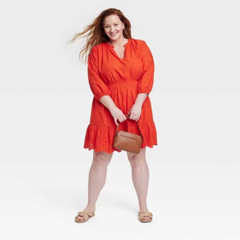 Women's Bishop 3/4 Sleeve Eyelet A-Line Dress - Knox Rose™ | Target