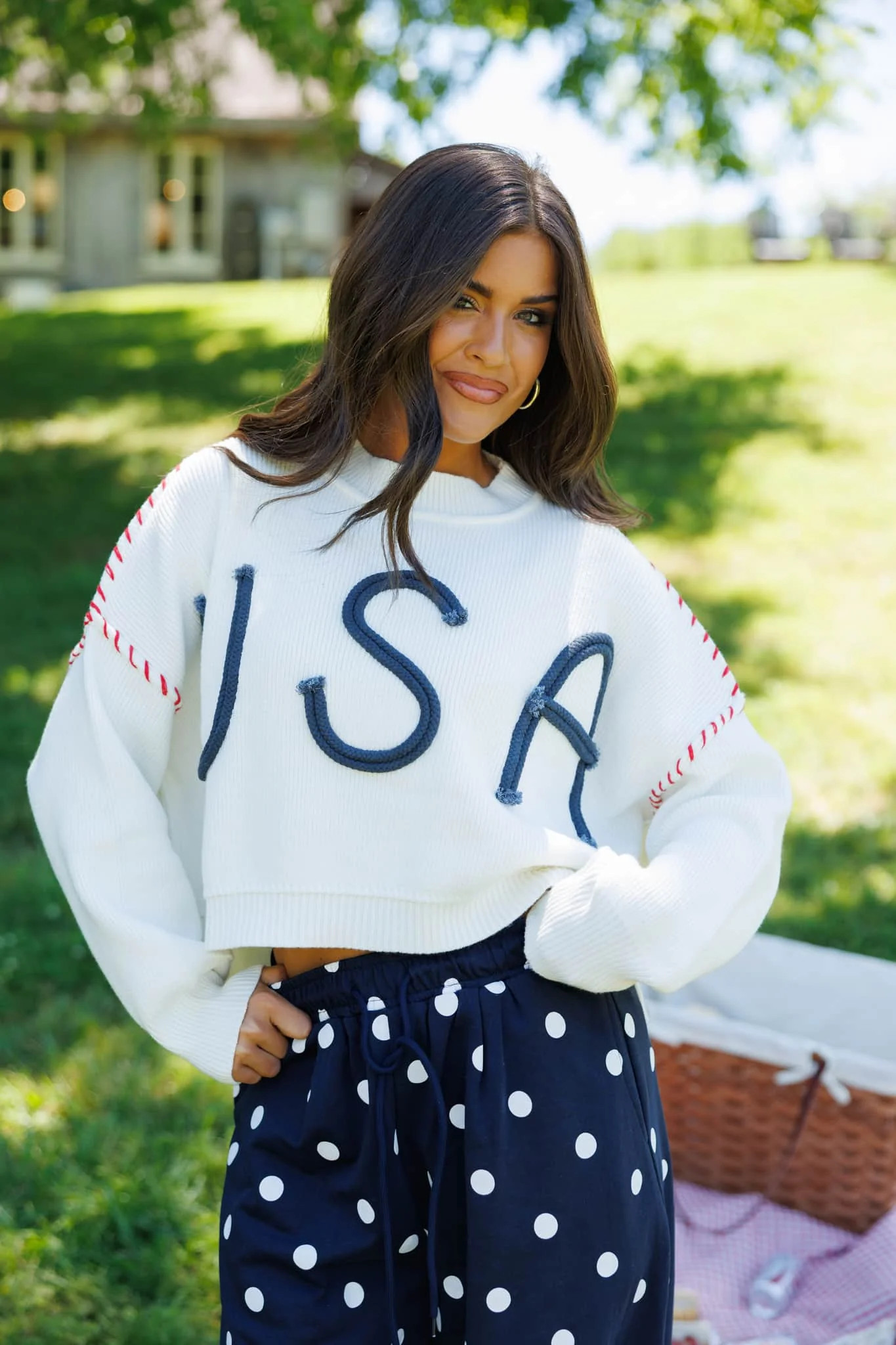 USA Stitched Sweater | Lane 201 Boutique