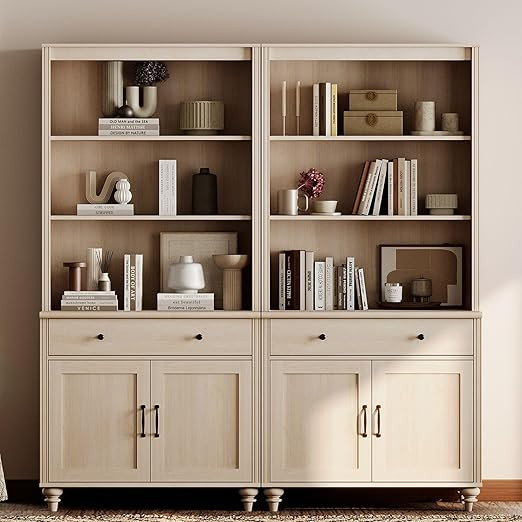 WAMPAT 5 Tier Bookshelf 72" Tall Bookcase with Barn Doors, Large Farmhouse Display Book Shelf wit... | Amazon (US)