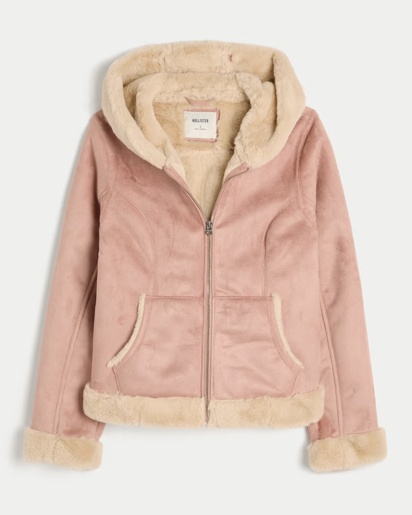 Faux Fur-Lined Faux Shearling Hoodie Jacket | Hollister (US)