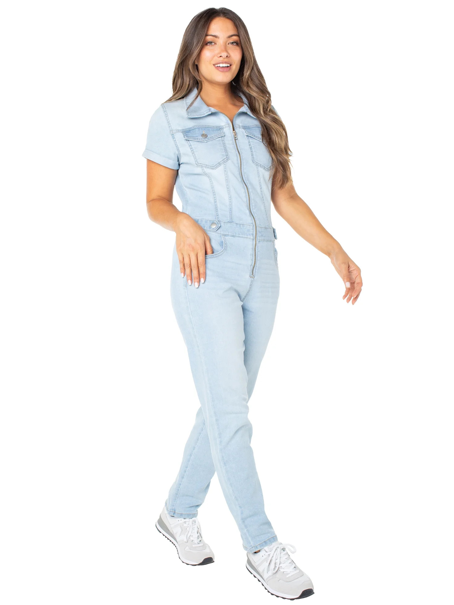 Celebrity Pink Zip Front Short Sleeve Boilersuit, Women's and Women's Plus | Walmart (US)