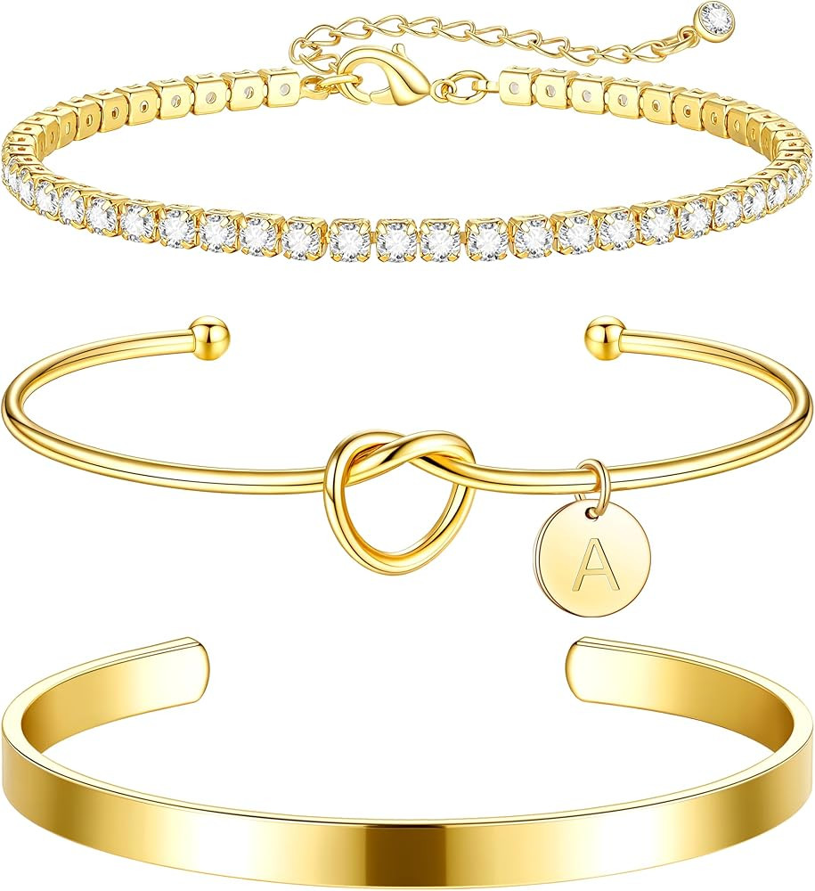 Gold Initial Bracelets for Women - Dainty Gold Bangles Bracelets for Women Personalized Initial B... | Amazon (US)