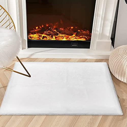 Aoczes Small White Faux Rabbit Fur Rug 2x3 Fluffy Rug for Bedroom Chair Entryway Living Room Washable Non Shedding | Amazon (US)