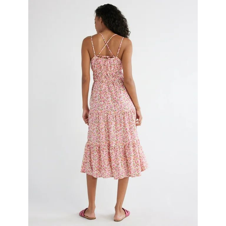 Time and Tru Women's Cross Back Dress with Tiered Skirt, Sizes XS-XXXL - Walmart.com | Walmart (US)