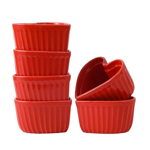 Feenmai 5Oz Heart Shape Ramekins Creme Brulee Ramekins Set of 6 Ceramic Baking Bowls Valentine's Day Bowls Porcelain Souffle Dishes Desserts Bowls Pudding Ramekins Red | Amazon (US)