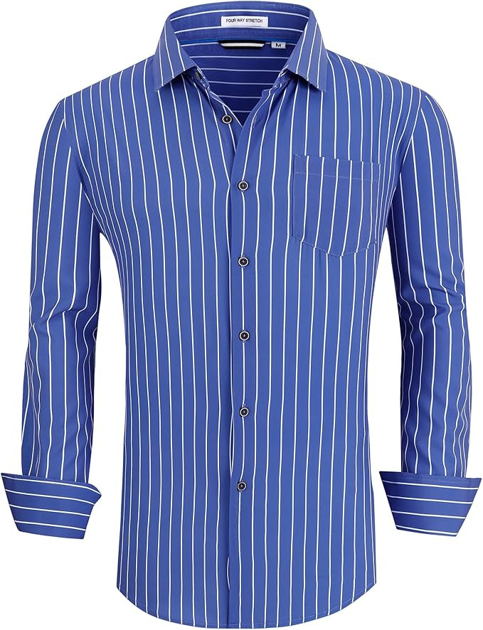 Alex Vando Mens Button Down Shirts Wrinkle Free 4-Way Stretch Print Business Casual Shirt | Amazon (US)