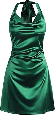 ZAFUL Women Halterneck Satin Mini Dress Sexy Cowl Neck Silky Party Cocktail Club Dress | Amazon (US)