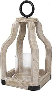 SwallowLiving Rustic Farmhouse Wood Candle Candlestick Lantern Table Décor, White Wash | Amazon (US)