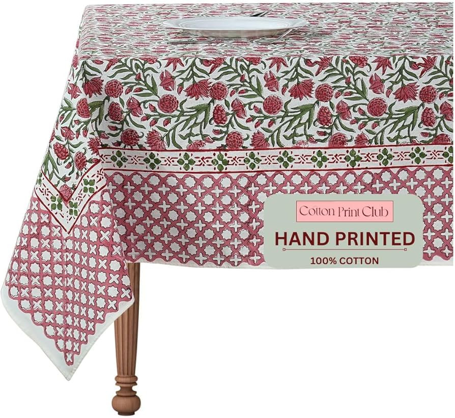 CPC Tablecloth 100% Cotton 72x140 Inch Indian Block Print Rectangle Table Cover, Red Table Cloth ... | Amazon (US)