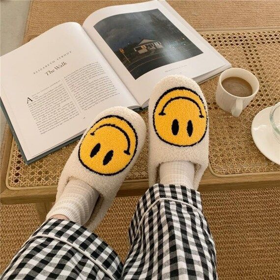 Smiley Face Slippers | Smile Slippers | Indoor Slippers | Bedroom Slipper | Women's Slippers | Wo... | Etsy (US)