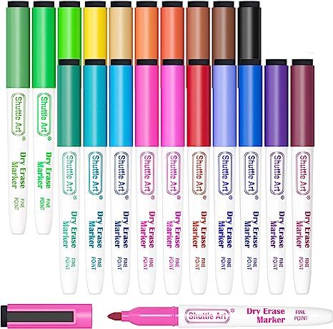 Dry Erase Markers, Shuttle Art 20 Colors Magnetic Whiteboard Markers with Erase, Fine Point Dry E... | Amazon (US)