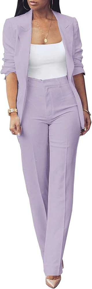 Tcremisa Women's Fashion Fall 2 Piece Pant Suit Dressy Long Sleeve Blazer and Slim Fit Pants Set ... | Amazon (US)