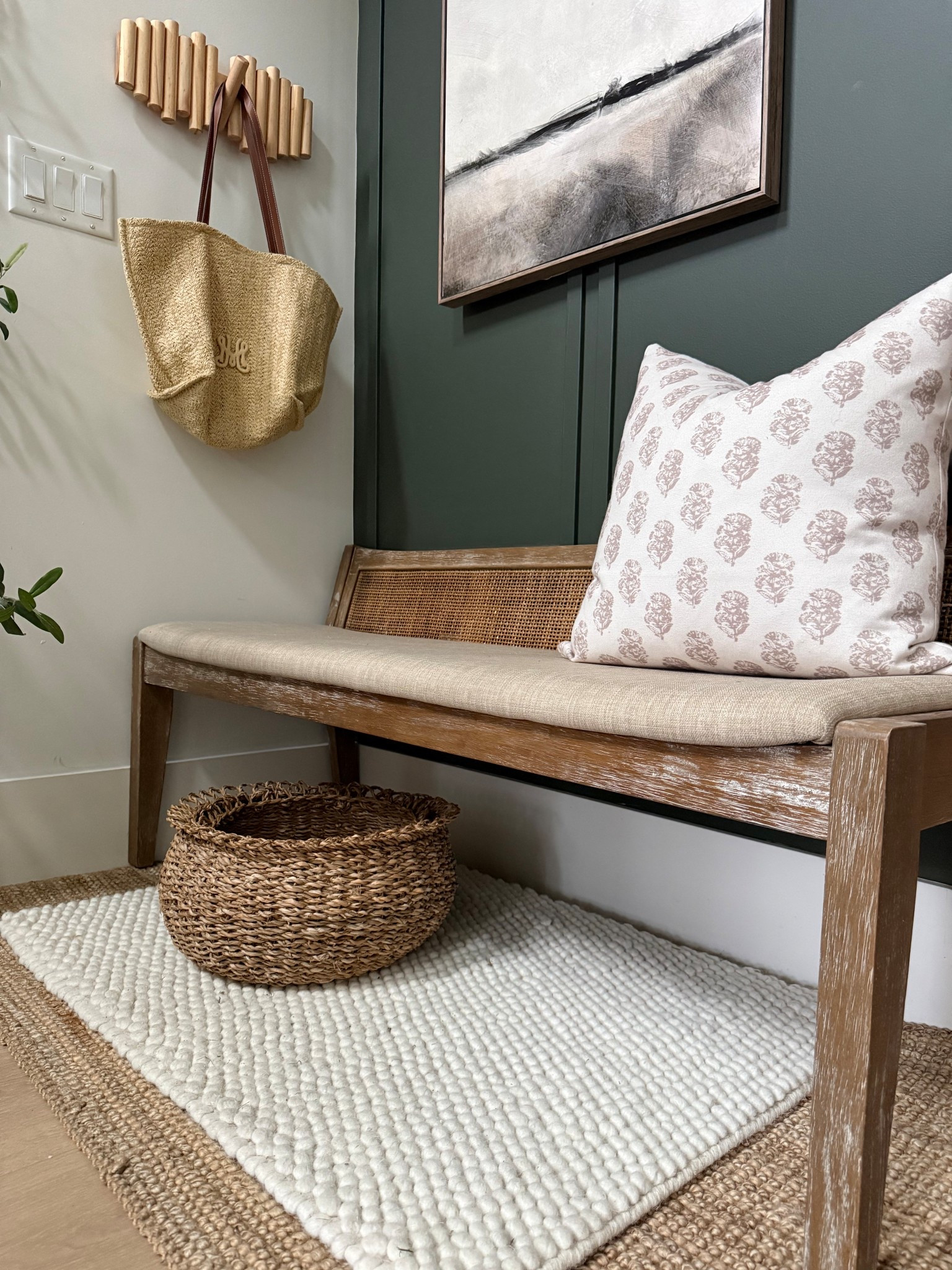 Functional entryway✨
#ad @Wayfair finds that bring the aesthetic! 
Entry essentials for a clutter free space: bench, a cozy rug, baskets for shoes and things and a cute (and sturdy) peg rack✨
#SpringCleaning #Wayfair #WayfairPartner 
