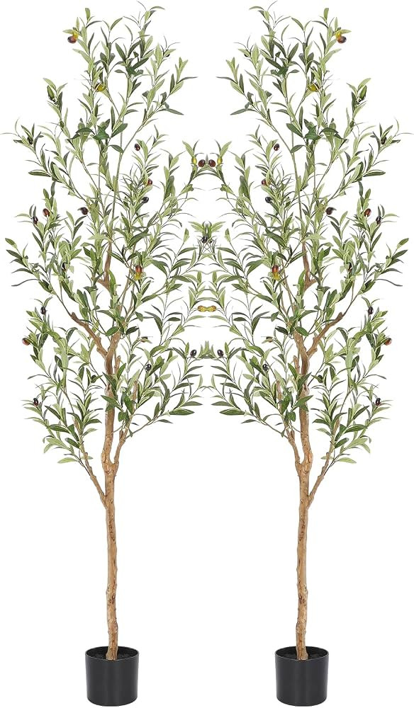 Faux Olive Tree 6ft，Olive Trees Artificial Indoor with Natural Wood Trunk and Realistic Leaves ... | Amazon (US)