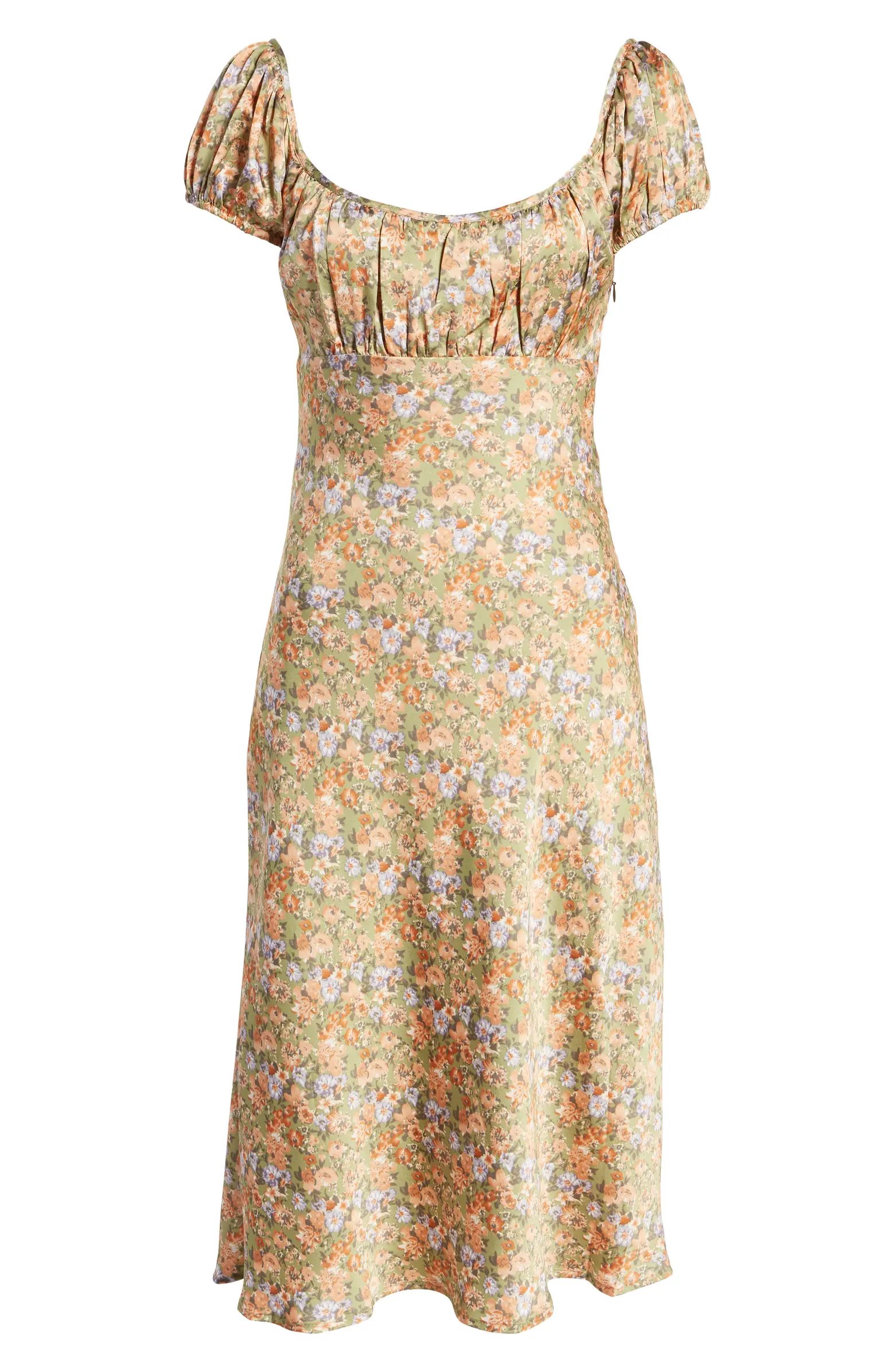 FLORET STUDIOS Floral Satin Midi Dress | Nordstrom | Nordstrom