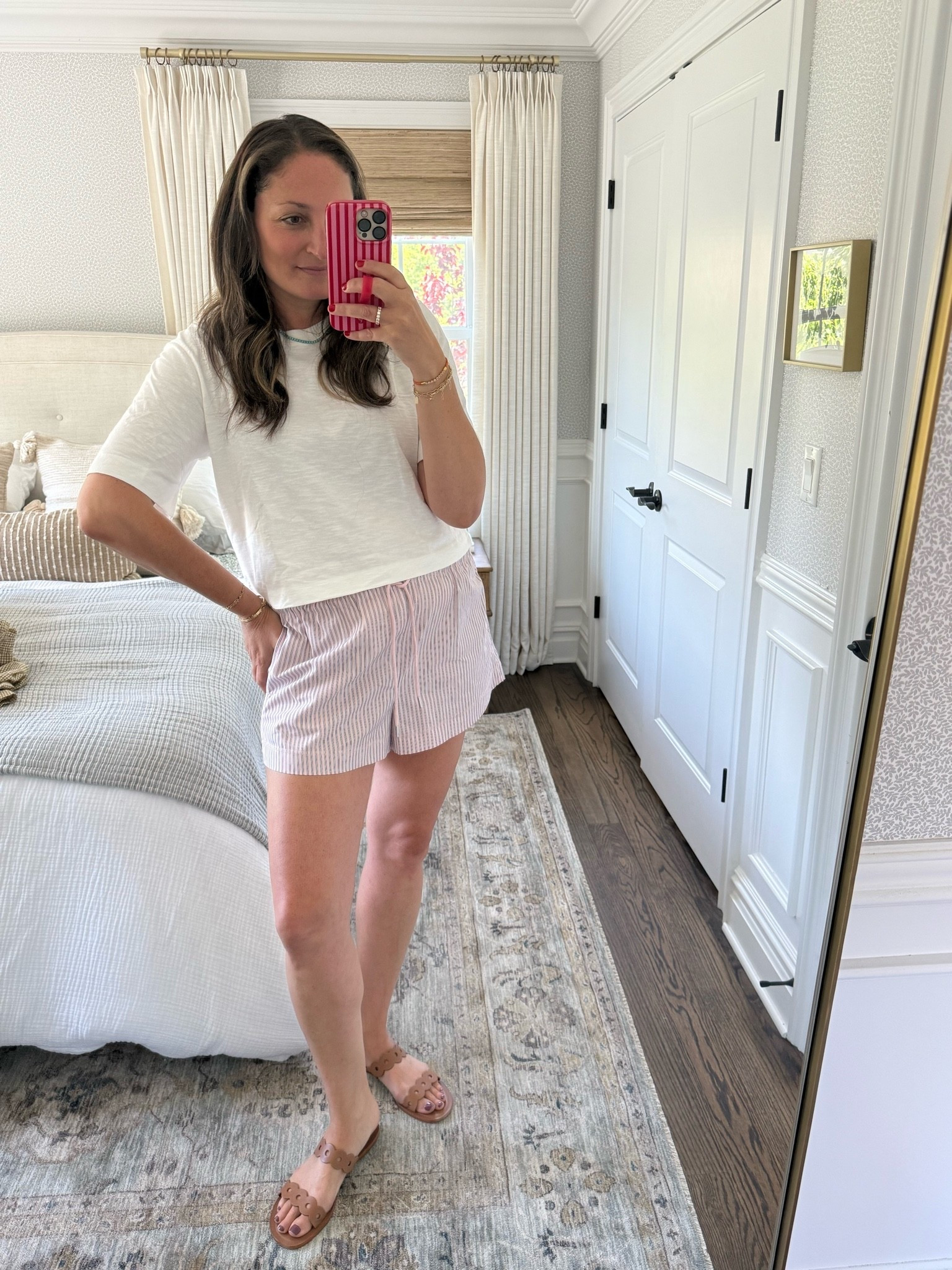 The cutest striped shorts!!! On sale and so comfortable and flattering. Paired them with the perfect white tee and sandals!

#LTKdayinmylife #LTKootd #LTKSaleAlert