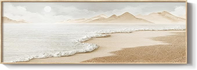 Amazon.com: Framed Boho Coastal Beach Wall Art for Living Room, Large Neutral Ocean Canvas Artwor... | Amazon (US)