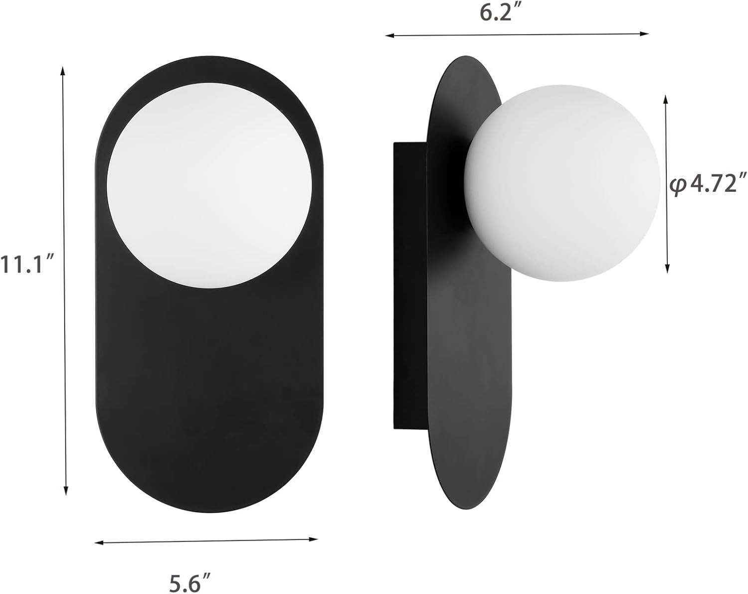 BAODEN Modern Wall Sconce Set of 2 Matte Black Mid Century Bathroom Vanity Wall Light with White ... | Amazon (US)