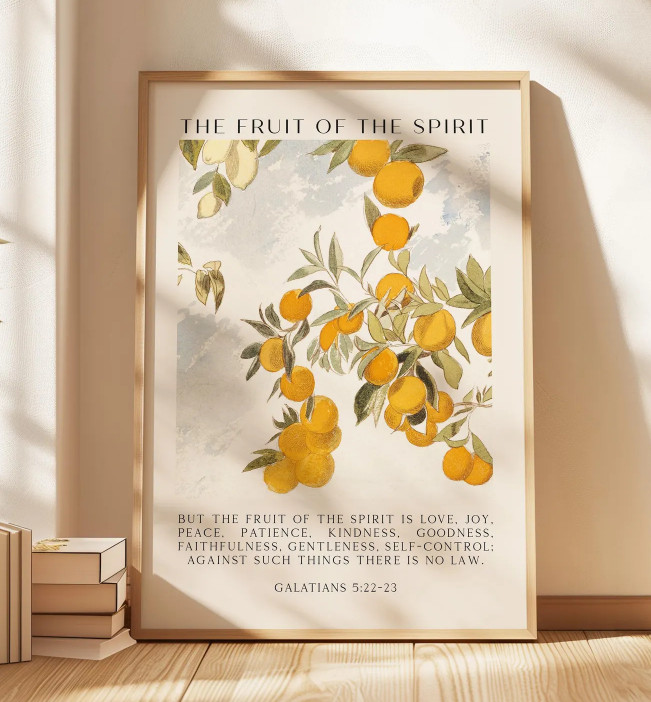 Fruit of the Spirit • Is love, joy, peace, patience, kindness • Galatians 5:22-23 • Art Print faith based home decor lemon tree citrus tree wall hanging print bible verse decor neutral home decor Jesus Christian 

 #LTKHome