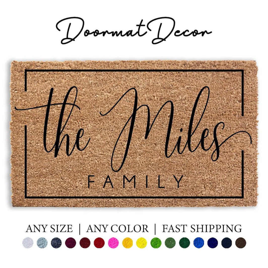 Personalized Name Doormat, Flocked Coir Door Mat, Welcome Mat, Engagement Wedding Gift, Client Gi... | Etsy (US)