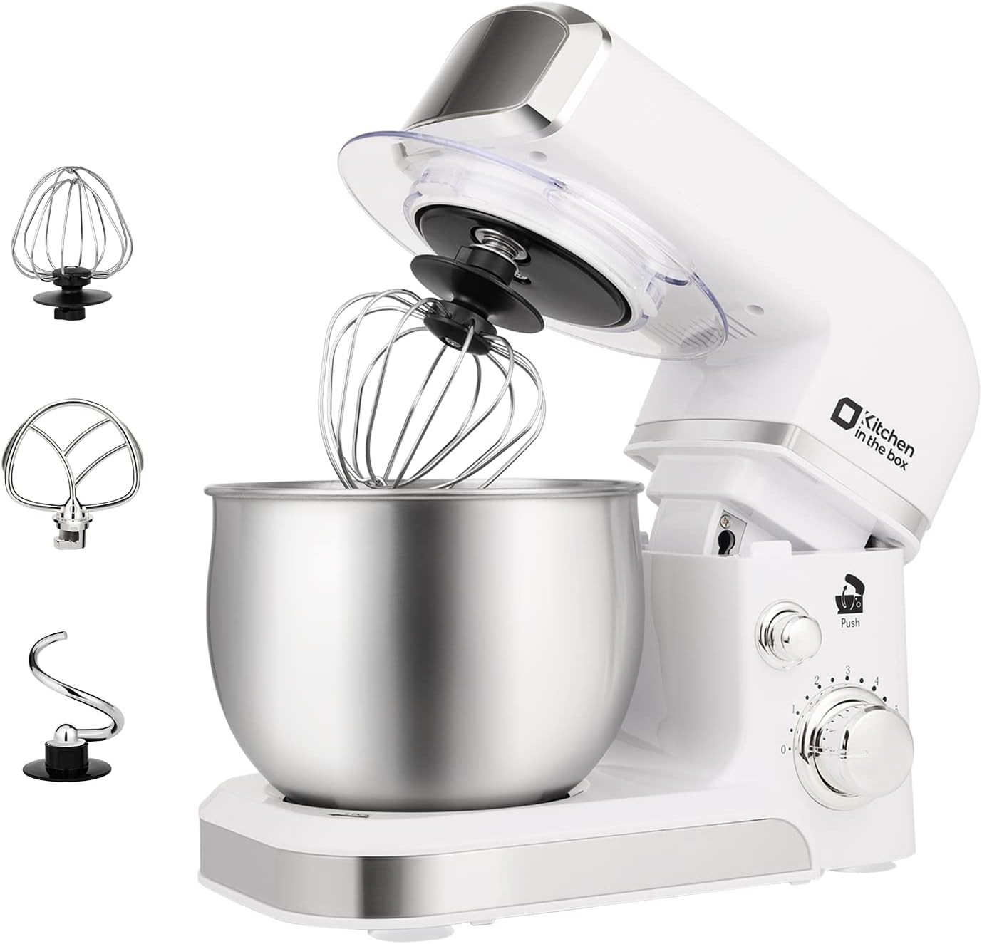 Kitchen in the box Stand Mixer,3.2Qt Mini Electric Food Mixer,6 Speeds Portable Lightweight Kitchen Mixer for Daily Use with Egg Whisk,Dough Hook,Flat Beater (White) | Amazon (US)