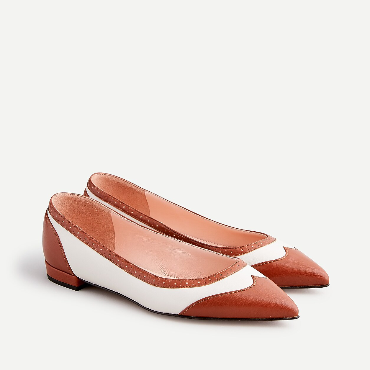 Pointed-toe leather spectator flats | J. Crew US