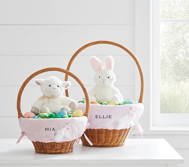 Pink Seersucker Applique Bunny Easter Basket Liner | Pottery Barn Kids