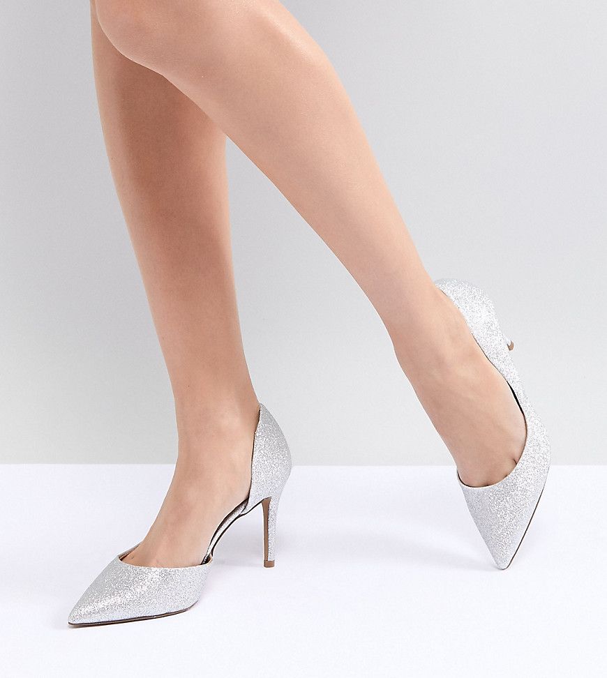ASOS DESIGN Purley High Heels - Silver glitter | ASOS UK