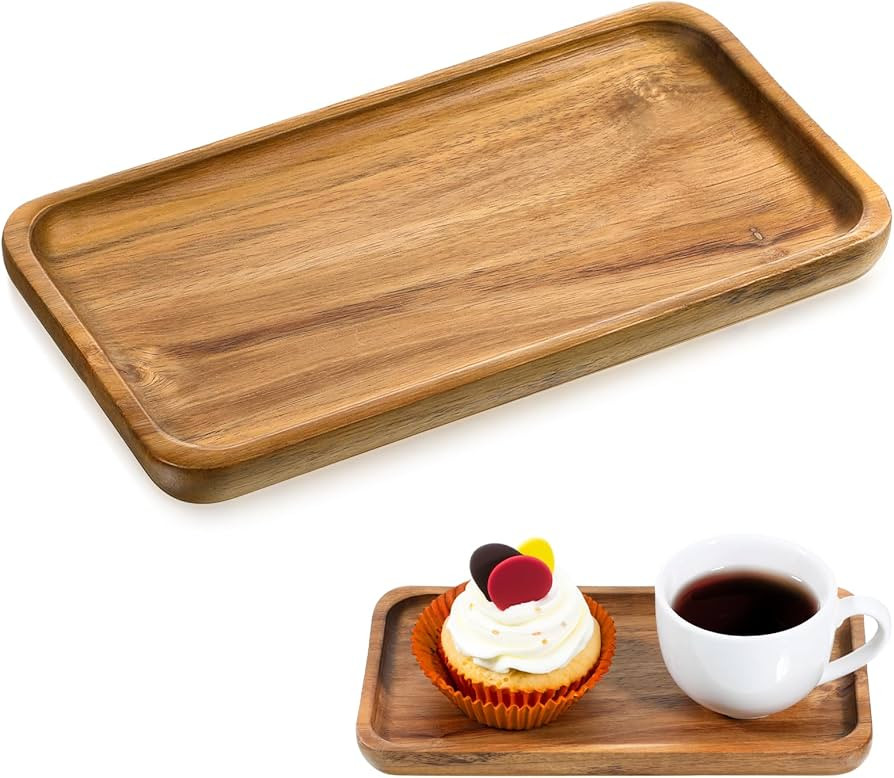 Small Acacia Wood Serving Trays, 4 x 7.5 inch Rectangle Wooden Trays Mini Charcuterie Boards Natu... | Amazon (US)