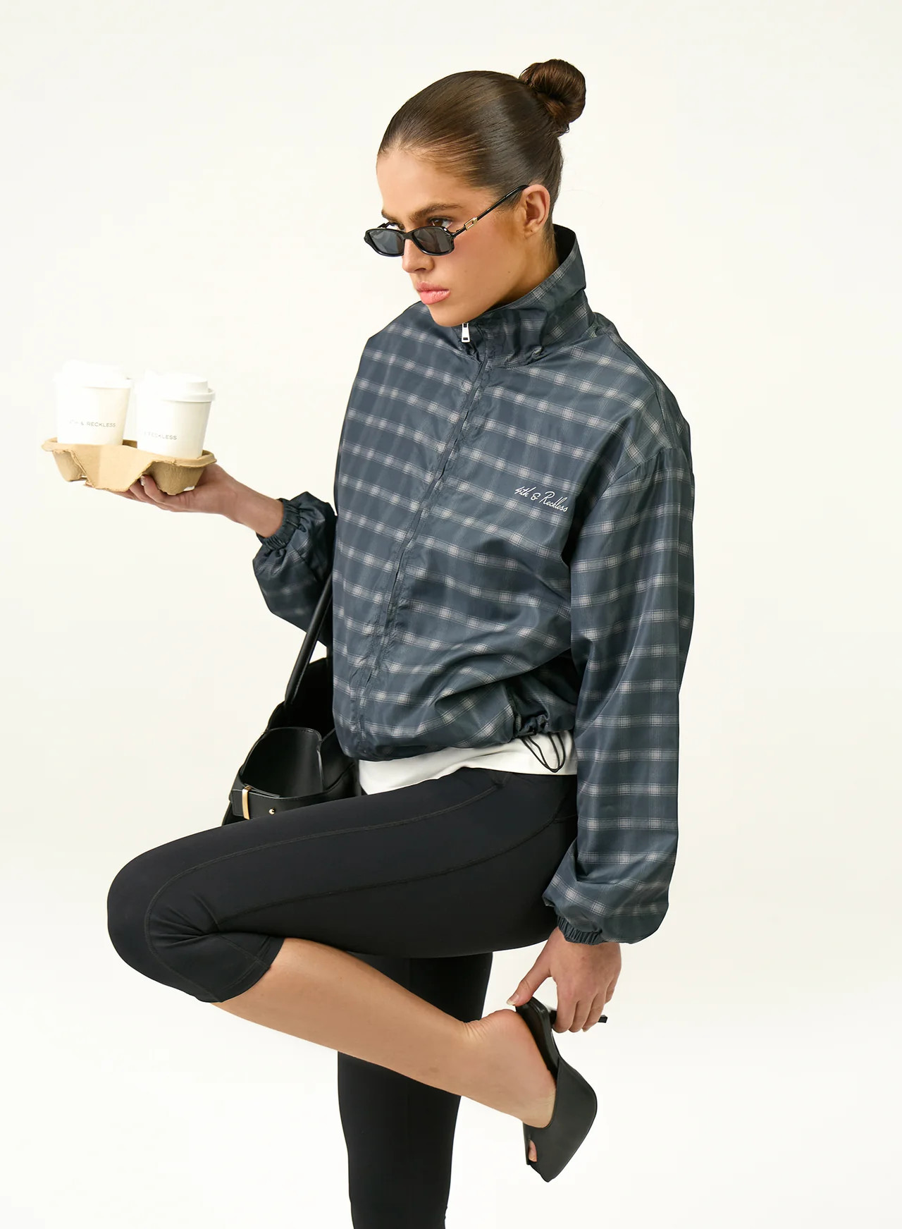 Women's Check Print Funnel Neck Windbreaker Jacket | Grace | 4th & Reckless | 4th & Reckless