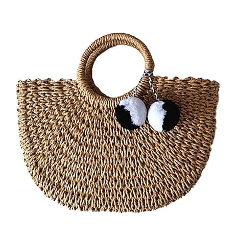 Hand-woven Straw Large Hobo Bag for Women Round Handle Ring Toto Retro Summer Beach | Amazon (US)