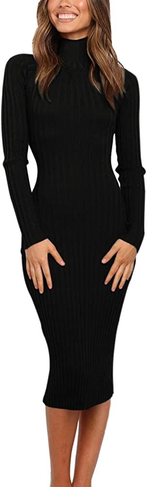 Black High Neck Midi Dress | Amazon (US)