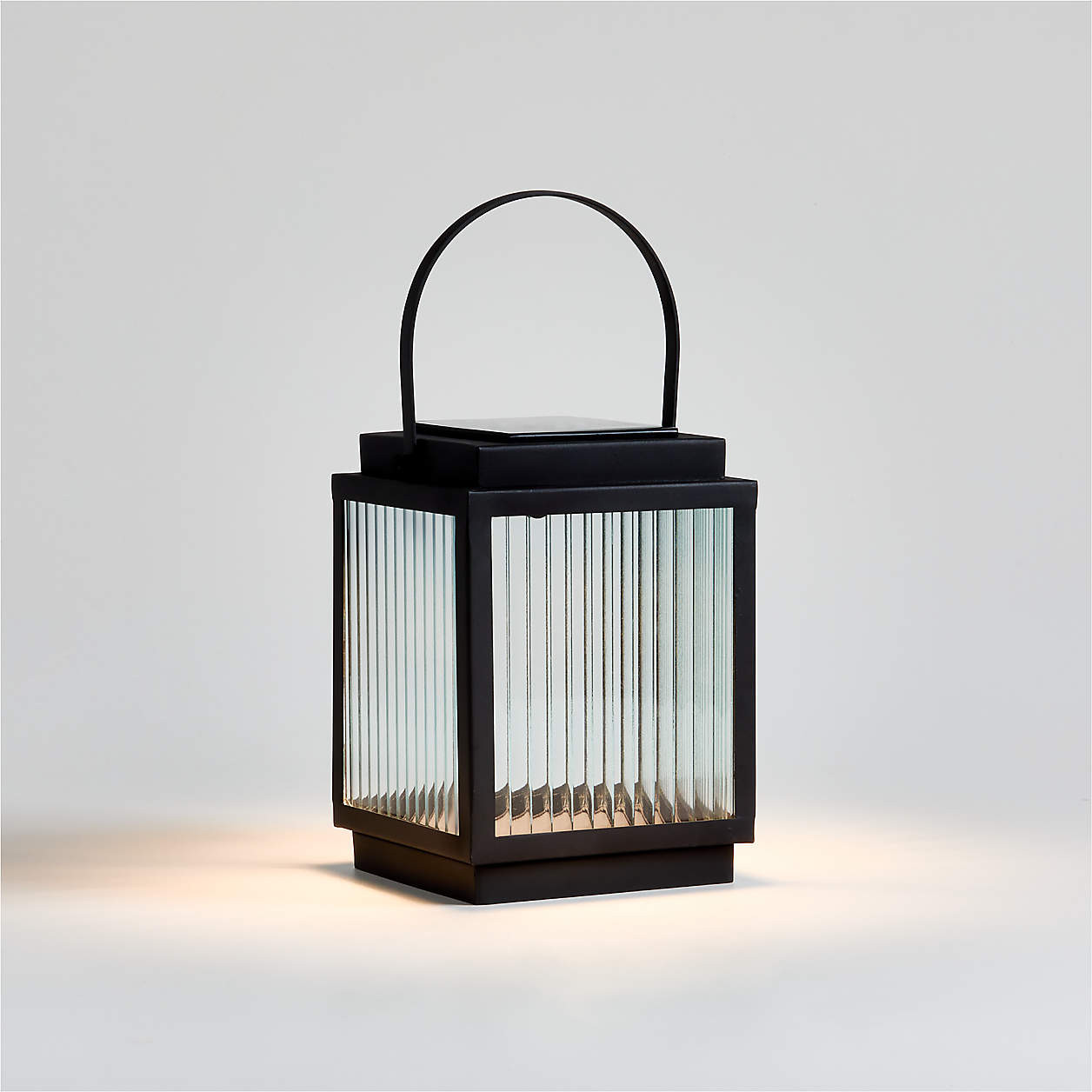 Alfresco Black Metal and Glass LED Solar Outdoor Lantern 13" + Reviews | Crate & Barrel | Crate & Barrel
