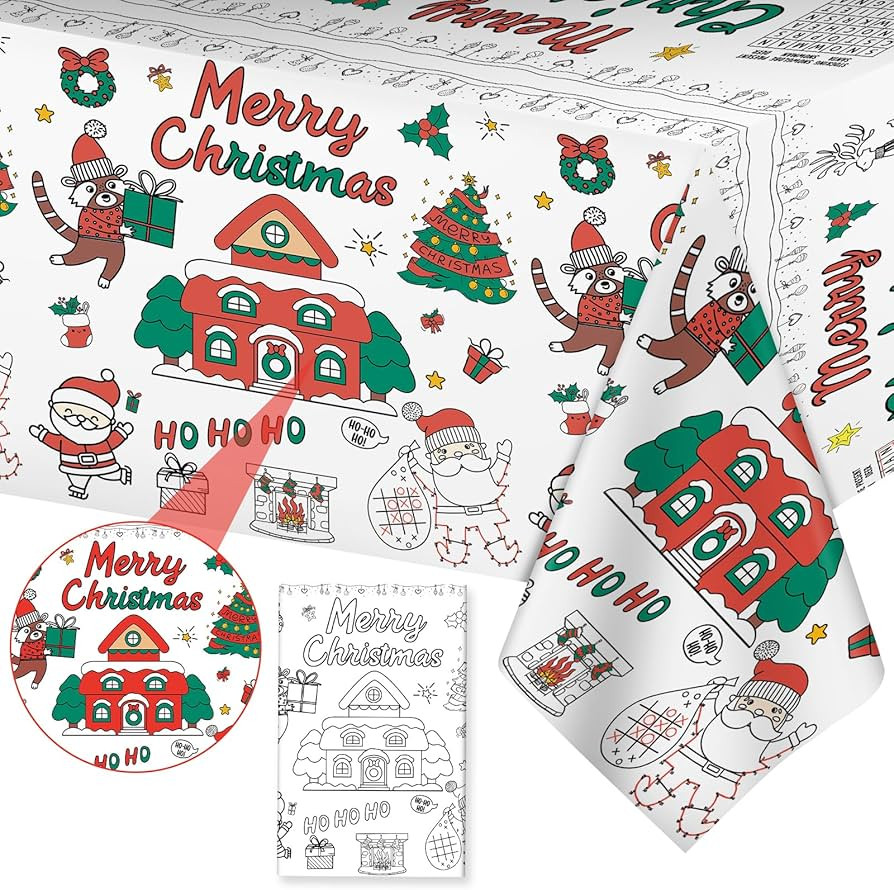 Christmas Coloring Tablecloth for Kids - Giant Paper Xmas Colorable Table Cloth, Jumbo Merry Chri... | Amazon (US)