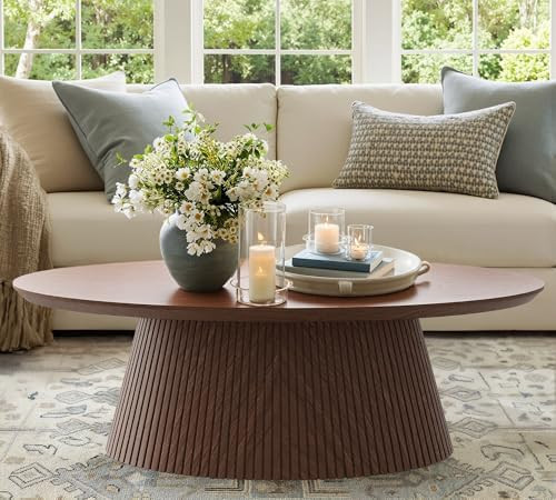 win2win Oval Coffee Table, Mid Century Modern Coffee Table with Fluted Design, Small Funky Tea Ta... | Amazon (US)