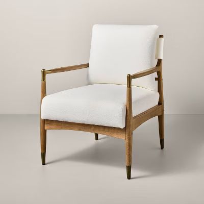 Boucle Upholstered Accent Arm Chair with Brass Details - Natural/Aged Oak - Hearth &#38; Hand&#8482; with Magnolia
This item is not available

 | Target