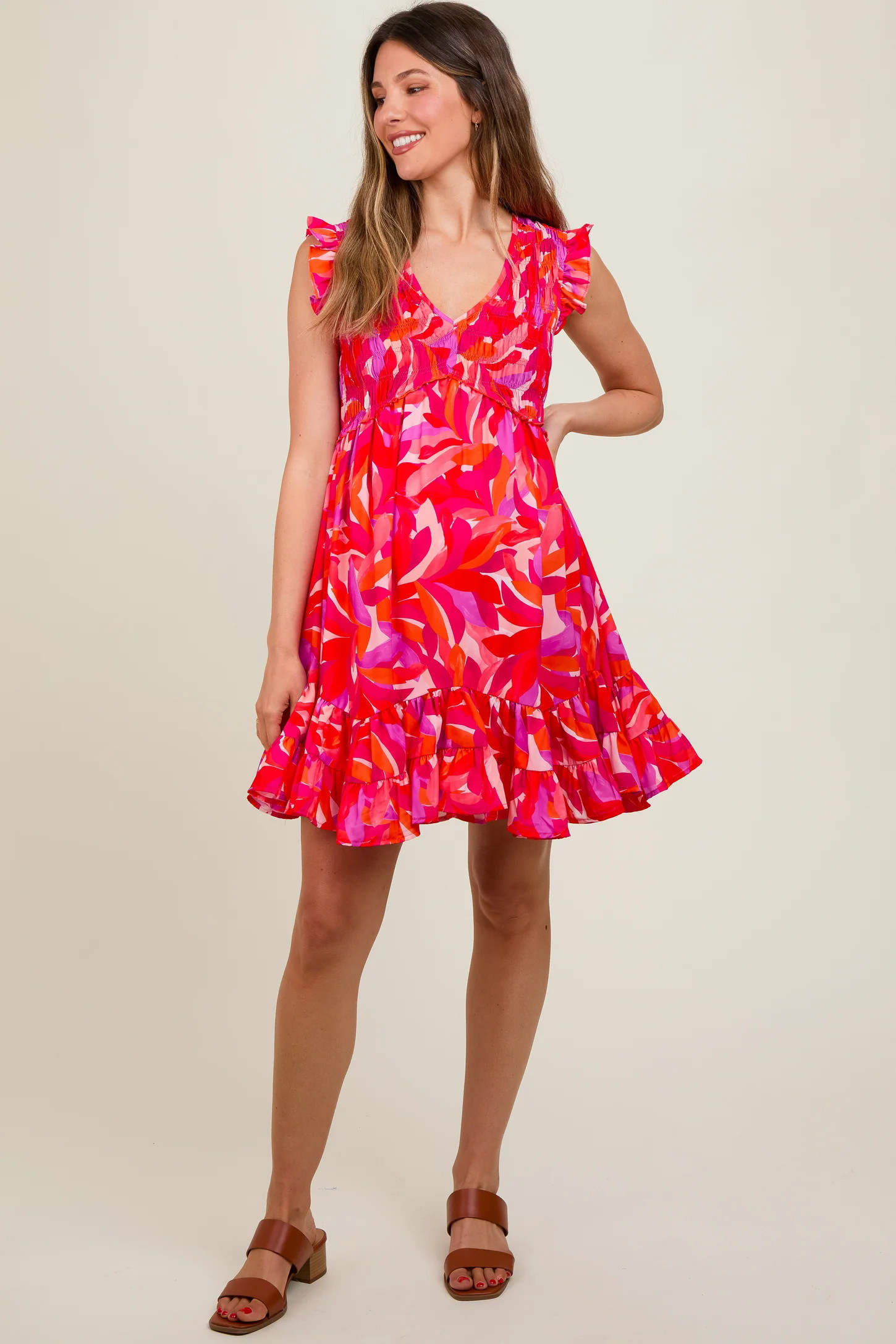 Fuchsia Abstract Print Maternity Mini Dress | PinkBlush Maternity