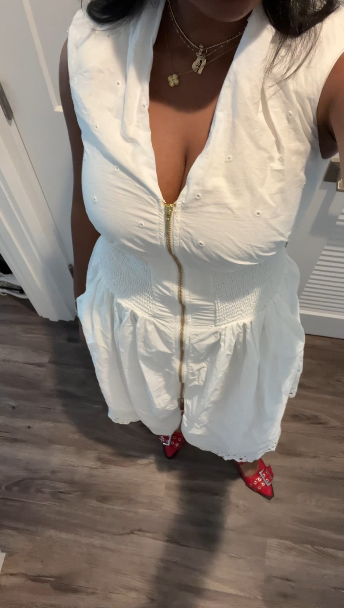 clean classy corporate outfit: white eyelet dress + red flats + gold jewelry 

#LTKPlusSize #LTKSeasonal #LTKSummerEdit